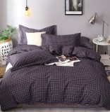 Cumpara ieftin Lenjerie Pat Bumbac cu Elastic, Gri &amp; Lila, 4 Piese, 140x200cm (Single)