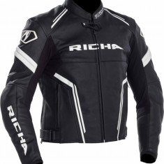 Geaca Piele Moto Richa Assen Jacket, Negru/Alb, Marime 56