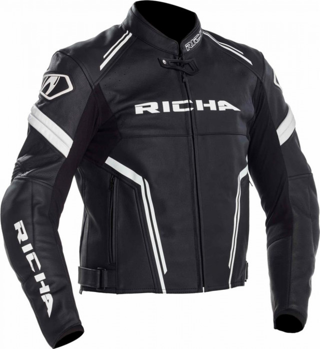 Geaca Piele Moto Richa Assen Jacket Long, Negru/Alb, Marime 52