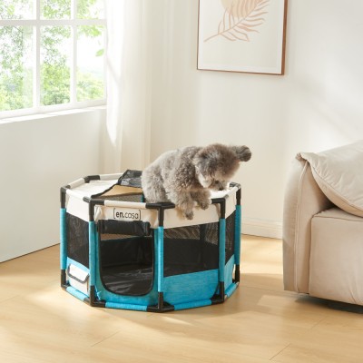 Canisa N&amp;aelig;r&amp;oslash;ysund 112x112x62cm PVC albastru/bej [en.casa] HausGarden Leisure foto