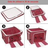 Cutie de Depozitare Pliabila, Flippy, cu Fermoar, 100 L, Textil, 60x42x40 cm, O Fereastra, Cadru Metalic, Suport Baza Stabil din Plastic, imprimeu pun