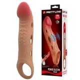 Manșon PRETTY LOVE Brad Brown, cu mini vibrator, pentru extensia și &icirc;ngroșarea penisului, inel pentru testicule, +4 cm &icirc;n lungime, culoarea maro