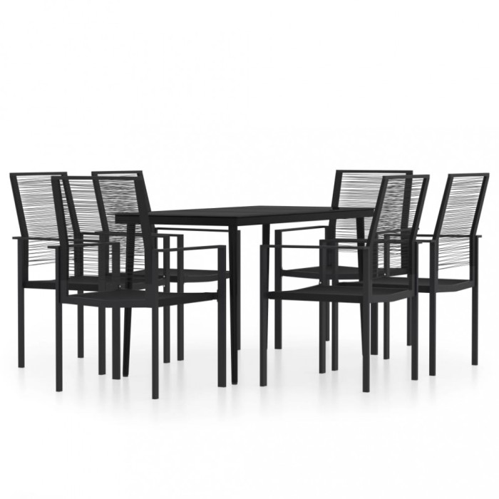 Set de servit masa pentru gradina, 7 piese, negru