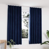Draperii Opace Catifea Albastru 140x175 cm vidaXL, 2 Bucati, Carlige Metalice, Dormitor/Living