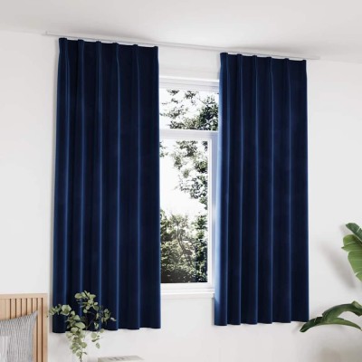 Draperii opace cu c&amp;acirc;rlige, 2 buc, albastru, 140x175 cm, catifea foto