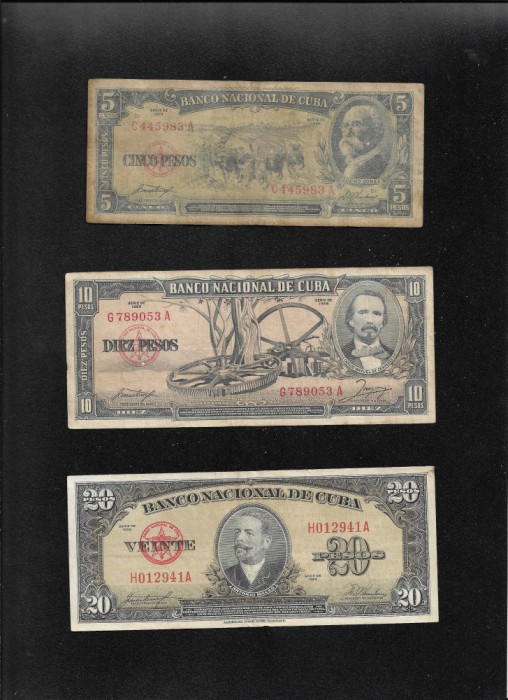 Set Cuba 5 + 10 + 20 pesos 1958