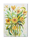Cumpara ieftin Tablou impasto pictat manual, Flori galbene in gradina bunicii, 70x50cm acril pe panza in relief efect 3D, Kenny Varniote
