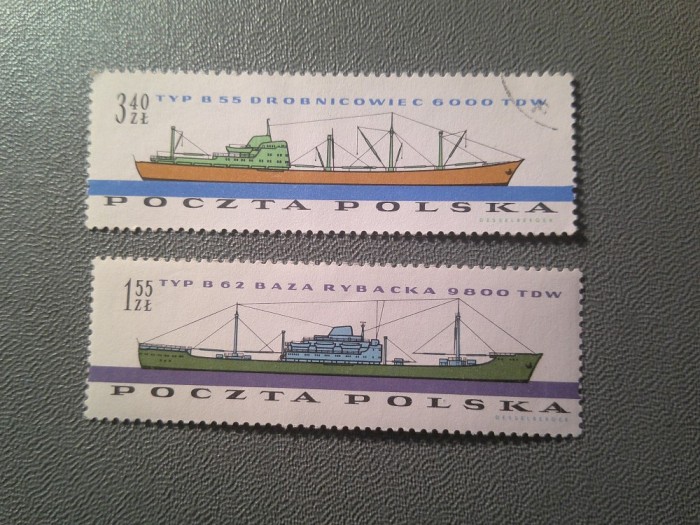 2 Timbre Polonia 1961 - Vapoare , val.1.55z nestamp. , si val.3.40z stampilat