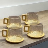 Cumpara ieftin Set 4 cani , zNATURA, din sticla borosilicata cu suport si maner din bambus, 250 ml