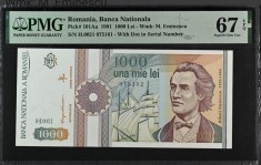 1000 lei 1991 CU PUNCT PMG67 UNC bancnota gradata