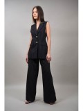 Cumpara ieftin Pantaloni Dama Costum Venezia Lumina, Dungi Negre, S, M, L, Viscoza Poliester, Elegant, Clasic, Negru Roz Ivory