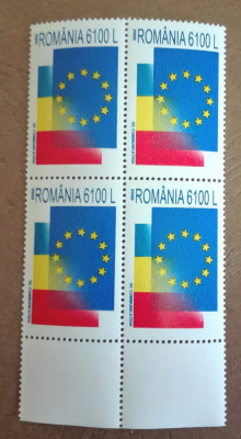 tTIMBRE ROMANIA MNH LP 1501/2000 UNIUNEA EUROPEANA -ROMANIA 2000 BLOC 4 TIMBRE foto
