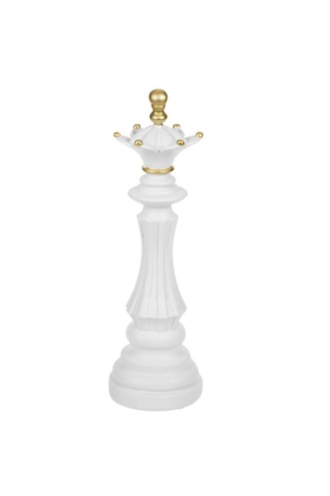 Statuie model piesa de sah &#039;regina&#039;, Neirini, Alb/Auriu, 11 x 36 cm