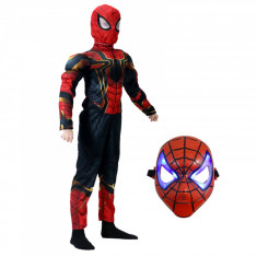 Set costum Iron Spiderman cu muschi, Homecoming pentru copii, L, 7 - 9 ani, masca cu lumini inclusa foto