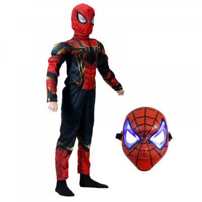 Set costum Iron Spiderman cu muschi si masca LED pentru baieti 110-120 cm 5-7 ani foto