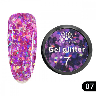 Gel cu sclipici unghii hexagon, Glitter Gel, Global Fashion 5g, 07 foto