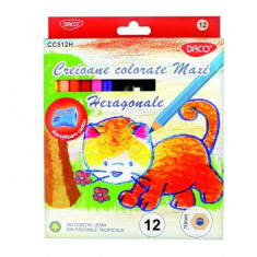 Set 12 Creioane Color DACO Maxi, Ascutitoare Inclusa, Corp din Lemn Hexagonal, 12 Culori Diferite, Set Creioane Colorate, Creioane Colorate, Creioane