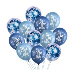 Set 12 baloane albastre &amp; confetti &quot;Prima petrecere de 1 an&quot;, 30 cm, jumbo