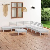 vidaXL Set mobilier de grădină, 8 piese, alb, lemn masiv de pin 3082653