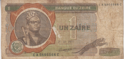 B11 1 - Bancnota foarte veche - Zair - 1 zaire - 1977 foto