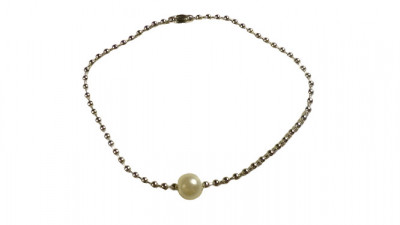 Brățară cu perlă albă cu lanț din oțel inoxidabil cu bobite, pentru bărbați foto