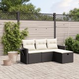 vidaXL Set mobilier de grădină cu perne, 4 piese, negru, poliratan 3263752