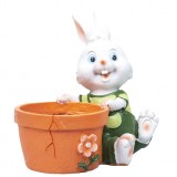 Decoratiune gradina din rasina iepure cu ghiveci pentru flori 17cm Zilan ZTS8076