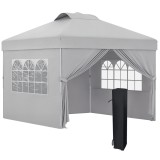 Outsunny Pavilion Pliabil cu &Icirc;nălțime Reglabilă, Ușă, 2 Ferestre și Geantă de Transport, 297x297x284 cm, Gri Deschis | Aosom Romania