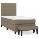 Cumpara ieftin Pat box spring cu saltea, gri taupe, 90x200 cm, textil