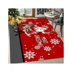 Covor de Craciun rosu cu Merry Christmas si Mos Craciun cu rudolf 80x150cm
