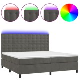 Cumpara ieftin Pat cu arcuri, saltea si LED, gri inchis, 200x200 cm, catifea