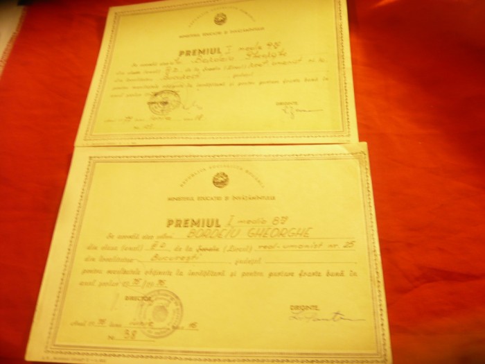 2 Diplome Premiul I Liceul real-umanist nr.!0 Bucuresti 1975 si 1976