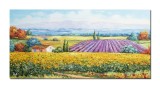 Cumpara ieftin Tablou living 120x60cm peisaj cu floarea soarelui si lavanda pictat manual, Colt de rai, ulei pe panza, Valentin Pop