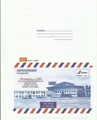 Romania MNH 2001 - AEROMFILA 11500 lei - aerograma necirculata X11 foto
