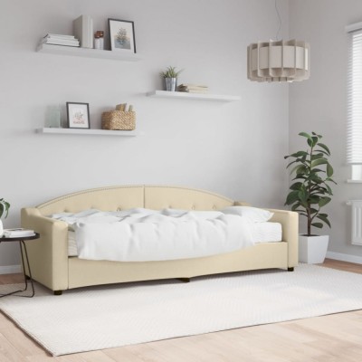 vidaXL Pat de zi cu saltea, crem, 80x200 cm, textil foto