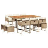 Cumpara ieftin Set mobilier de gradina cu perne, 11 piese, bej, poliratan