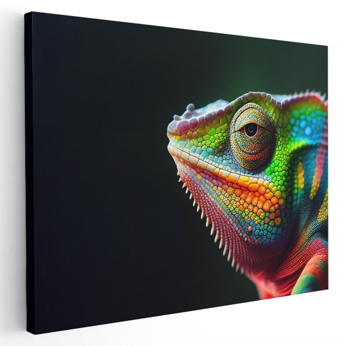 Tablou canvas cameleon detalii, roz, verde, albastru 1105 Tablou canvas pe panza CU RAMA 60x90 cm