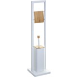 Suport WC cu perie 5Five Natureo, cu suport hartie igienica, metal si bambus, 20x20x80 cm, alb Household NewTrend