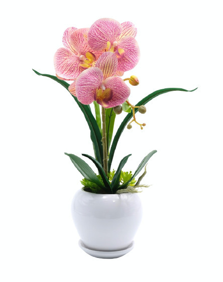 Ghiveci decorativ cu flori artificiale, roz, Orhidee, 40 cm | Okazii.ro