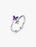 Cumpara ieftin Inel Deschis din Argint 925 Rodiat cu Fluture Violet E i Zirconiu Multicolor , JucauE E i Plin de Viata