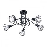 Candelabru Artemis Negru Oțel 5 Becuri Coș Conic Modern De Interior