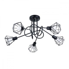 Candelabru Artemis Negru Oțel 5 Becuri Coș Conic Modern De Interior foto