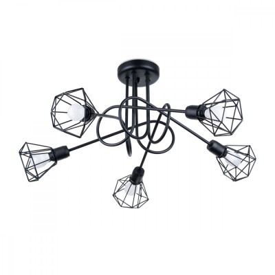 Candelabru Artemis Negru Oțel 5 Becuri Coș Conic Modern De Interior foto