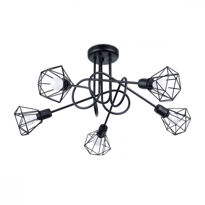 Candelabru Artemis Negru Oțel 5 Becuri Coș Conic Modern De Interior
