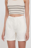 Pepe Jeans pantaloni scurti femei, culoarea bej, neted, high waist