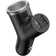 INCARCATOR auto Baseus Y type, Quick Charge 40W, 2 x USB Output 4.5V/5A + 1 x bricheta auto, pt. bricheta auto, negru &quot;CCALL-YX01&quot; (timbru verde 0.18
