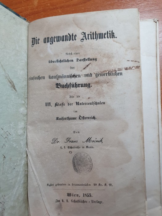 aritmetica aplicata din anul 1855 - in limba germana - viena