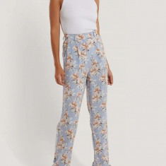 Pantaloni cu imprimeu floral, albastru, dama, NA-KD