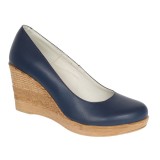 Pantofi dama casual din piele naturala cu platforme de 7cm - Bleumarin NA170BLM