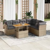 vidaXL Set canapele de grădină, 7 piese, cu perne, bej, poliratan 3326936